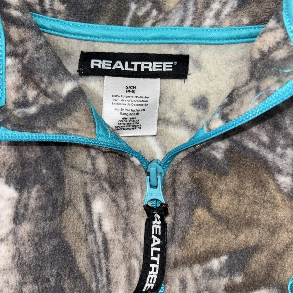 Realtree Xtra Fleece Jacket Women's Sm Full Zip Camo Teal Trim Thumb Holes